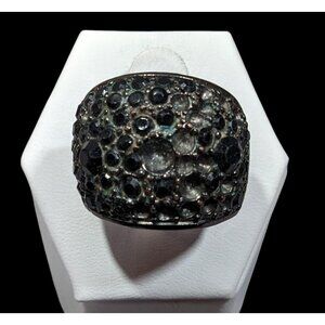 Chunky Black And Silver Dome Rhinestone Dome Ring Size 8 1/4